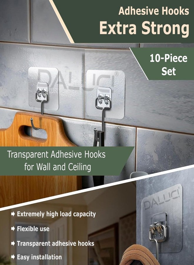 دالوتشي خطافات دالوتشي كبيرة الحجم ذاتية اللصق، خطافات جدارية شفافة للتعليق - خطاف تعليق جداري شديد التحمل للحمام والمطبخ والمنزل والمكتب والمناشف والأواني - خطافات للأشياء الثقيلة على الحائط (خطاف كبير، 10) - Image 2